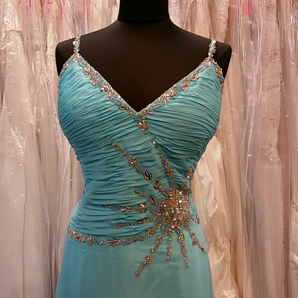 Mac Duggal Light Blue Goddess Dress 